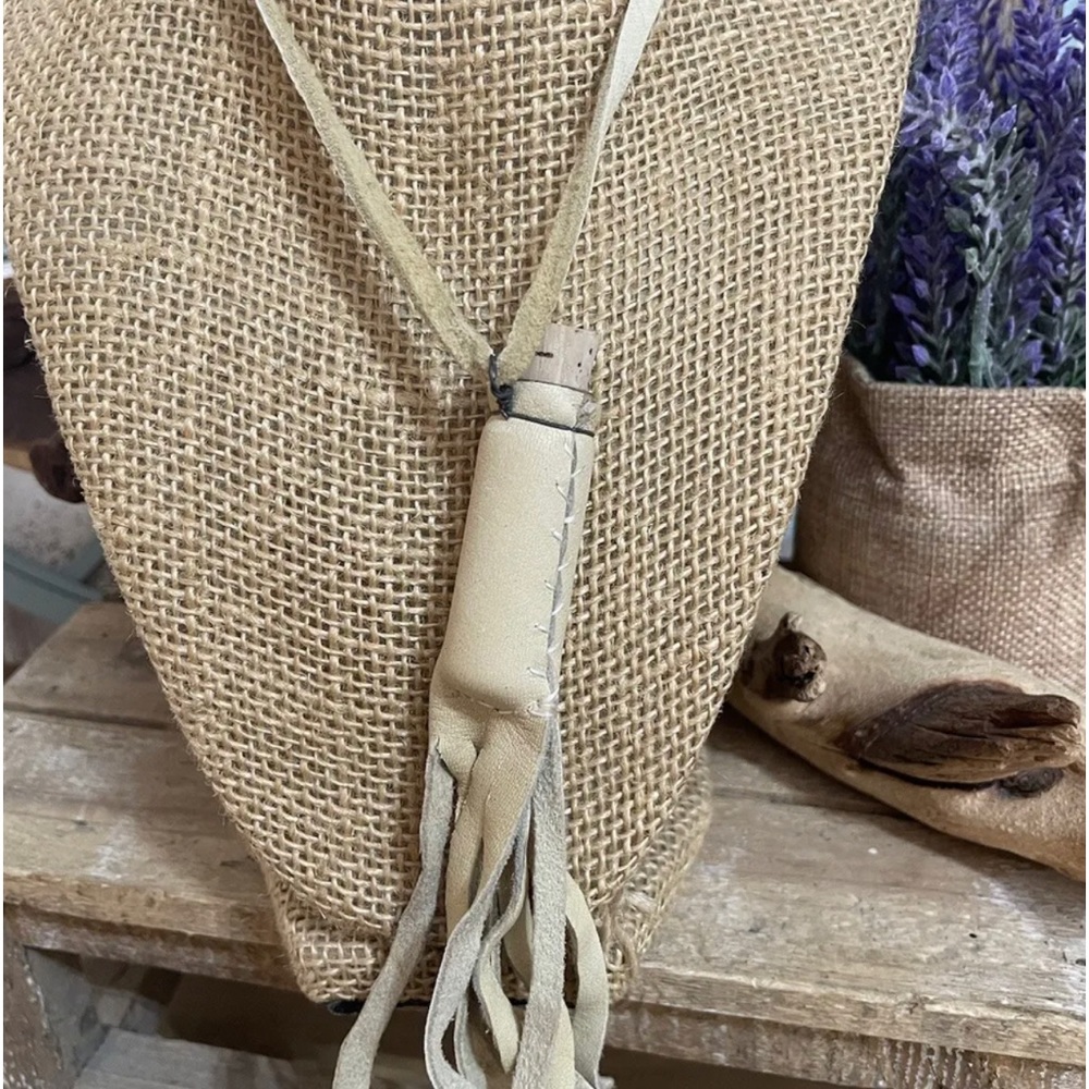 Hand Made Buckskin Leather Fringed Scent Cork Bottle Holder Necklace NEW!